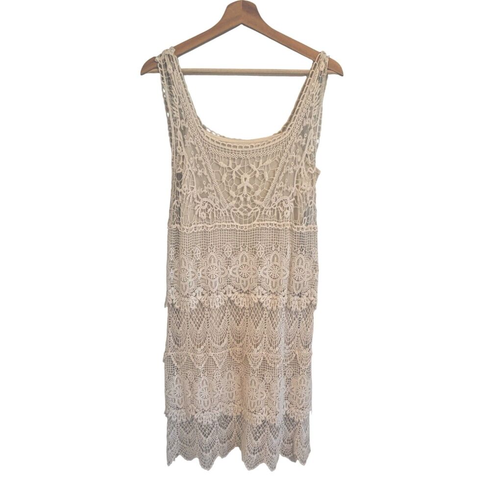 Boho Cottage Crochet Lace Tiered Slip Dress Size S Festival Fairy Beach Wedding